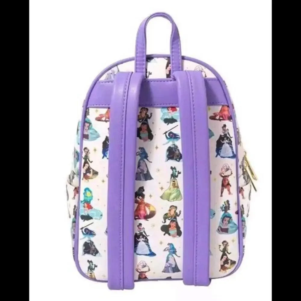 LoungeFly Disney Princess Dress Print White Purple Mini Backpack AOP Exclusive - Picture 2 of 7